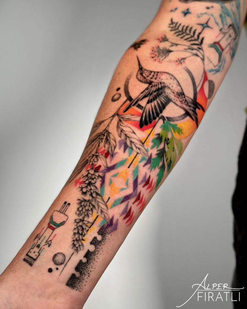 Color nature Navajo sleeve - abstract, realism tattoo